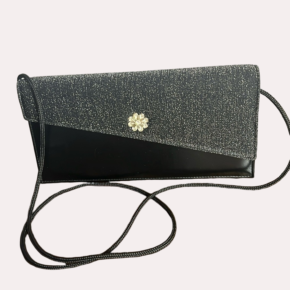 PROM Women’s Black Vinyl And Glitter With Gemstone Accent Purse GUC